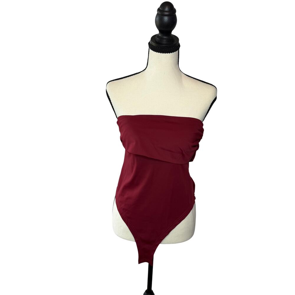 SHEIN Burgundy Strapless Foldover Tube Bodysuit Women's Medium